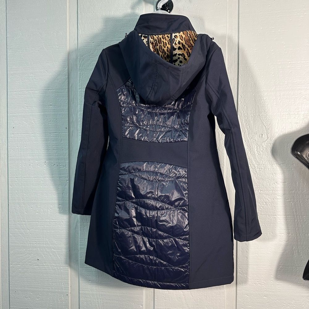 Via Spiga Elliptical Quilted Softshell Jacket Navy L Leopard Lining Size XS NWT - Picture 5 of 11